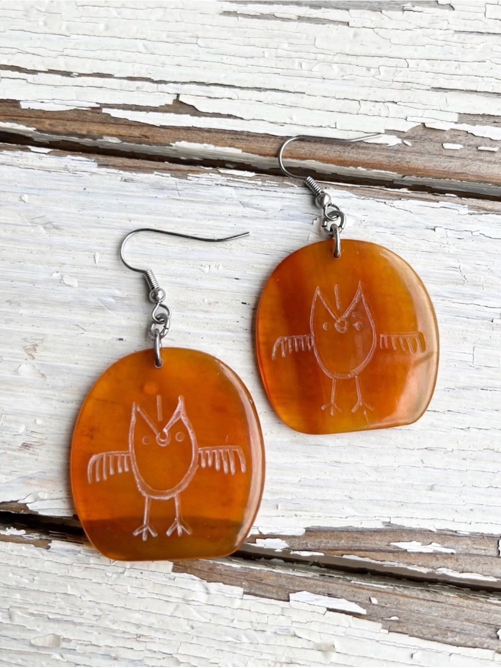 Buffalo Horn Owl Earrings - Petroglyph Carved Earrings